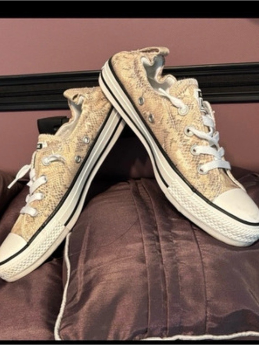 Converse Women's Low-Top Sneakers in Beige Snake Print